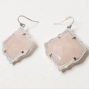 Kendra Scott Rose Quartz Kirsten Pink Gem Dangling Earrings- Silver